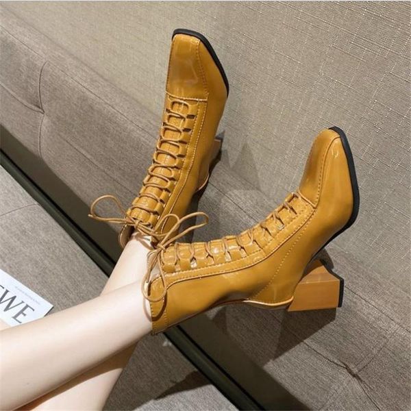 

boots women 2021 autumn shoes thick heel ankle high heels black woman retro brown