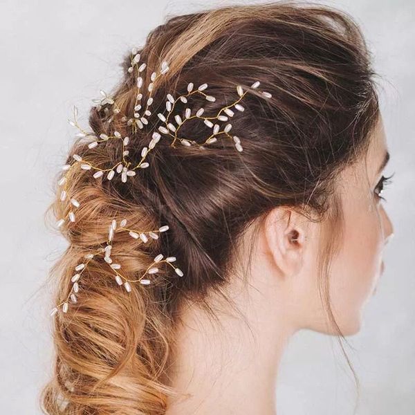 

3Pcs Gold Wedding Hair Pins Pearl Headpiece Bridal Hairpins Bride Handmade Hair Clip Hairclips Leaf Hairwear For Women Jewelry