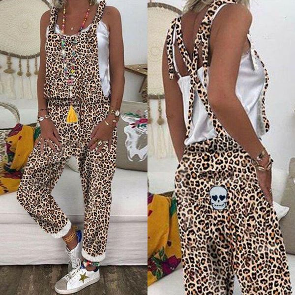 

women's jumpsuits & rompers women leopard print one piece jumpsuit backless dungarees pants wide leg overalls plus size playsuit 3xl, Black;white