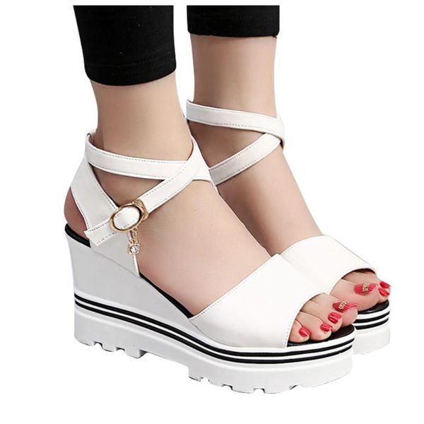 

thick bottom sandals women platform wedge shoes ladies casual solid color peep toe for summer beach, Black