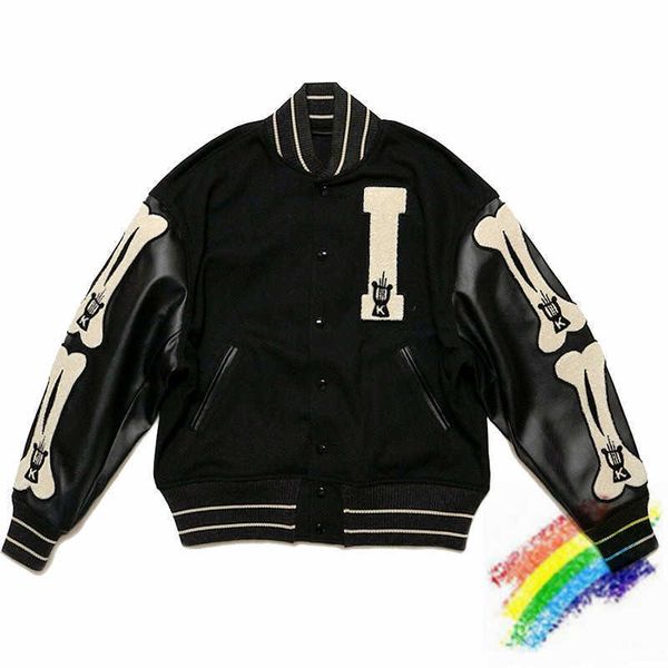 

4colors baseball jacket men women 1 coat skin sleeve stitching embroidery jackets, Black;brown