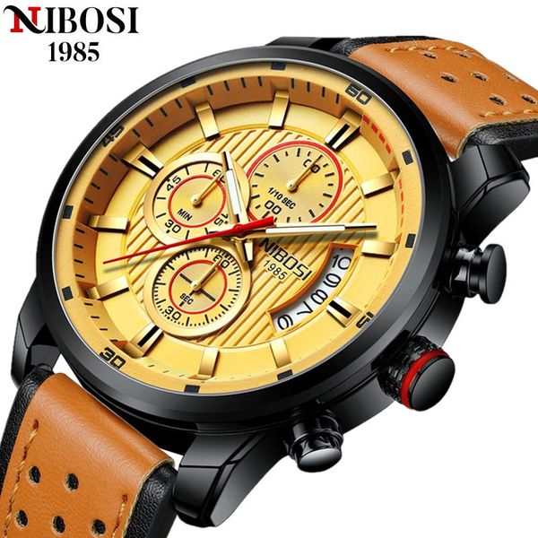 

wristwatches nibosi fashion men's watch sport watches chronograph relogio masculino military quartz wrist men, Slivery;brown