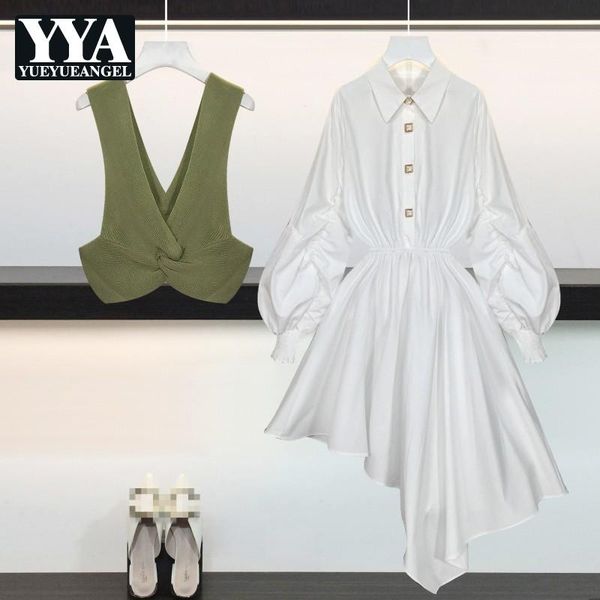 

casual dresses spring elegant slim white asymmetrical dress female green vest streetwear sleeve single breasted waistcoat, Black;gray