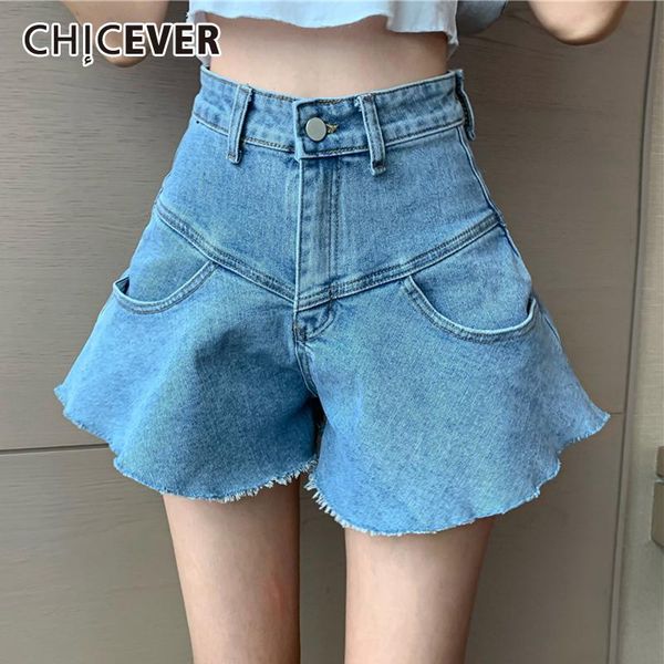

women's shorts chicever patchwork solid denim for women high waist ruffles casual trousers female fashion clothing summer 2021 tide, White;black