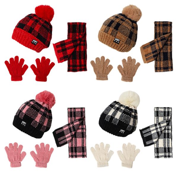 

three sets of children's hats scarves gloves autumn and winter heavy fleece kid's hat, Blue;gray