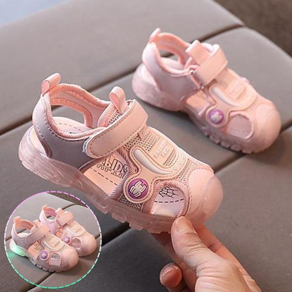 

toddler kids glowing sneakers breathable boys girls baby sandals led luminous shoes, Black;red
