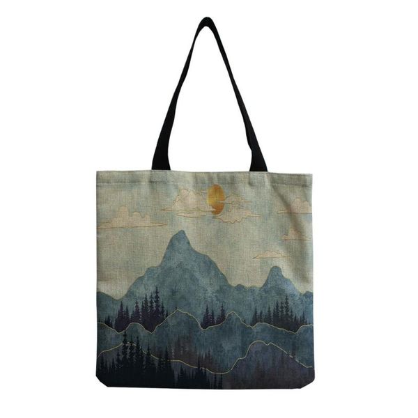 

evening bags landscape chinese style printing tote for women large capacity practical daily linen handbags eco friendly shoulder