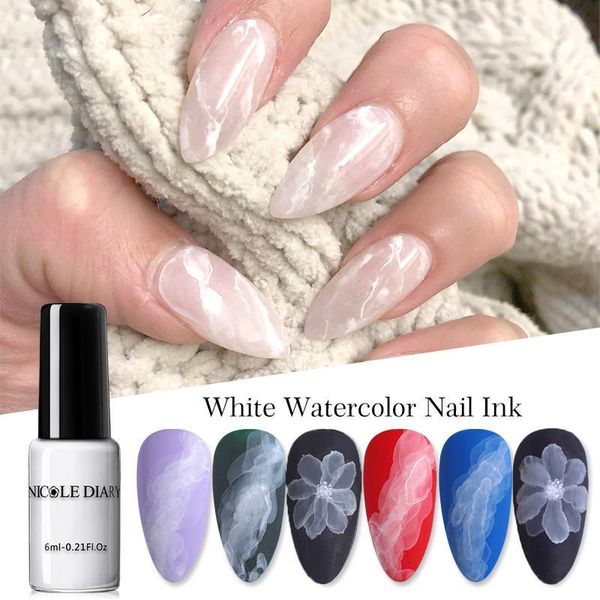 

diary white watercolor ink polish blooming nail smoke effect magic smudge bubble diy varnish decoration salon1
