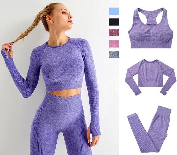 

yoga outfit 2 /3 piece set women gym clothing sportswear workout joggers seamless fitness tracksuit push up training ensemble femme
