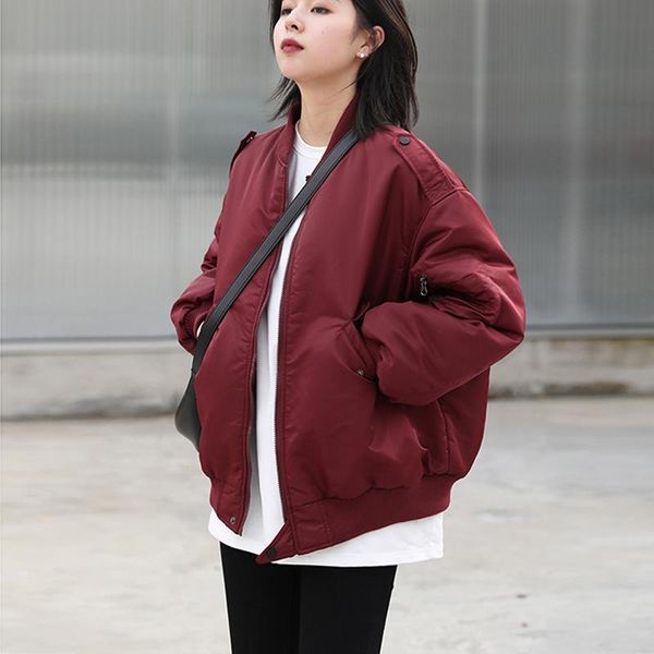 

women's jackets 2021 autumn winter women bomber windbreaker jacket baseball fashion long sleeve basic retro red coats outwear clothes, Black;brown