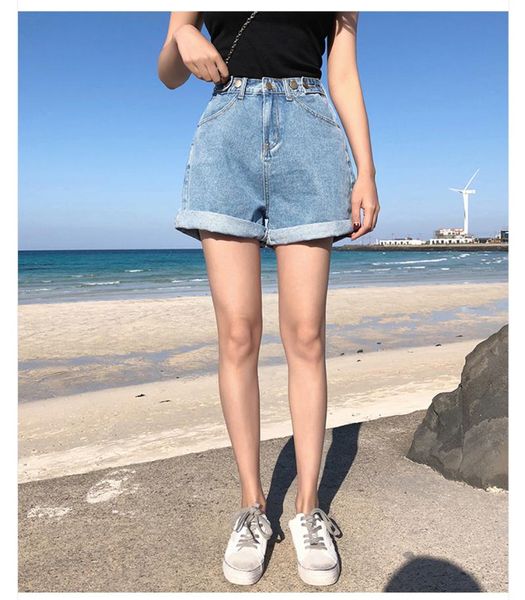 

vintage high waist blue wide leg female jean shorts women's denim classic casual summer ladies jeans for women, White;black