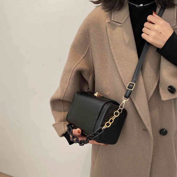 

casual pu leather retro shoulder bag women's square small messenger bag handbag acrylic chain decoration retro handbag