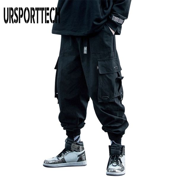 

ursporttech black cargo pants men hip hop autumn harem pant streetwear harajuku jogger sweatpant cotton trousers male pants 210616