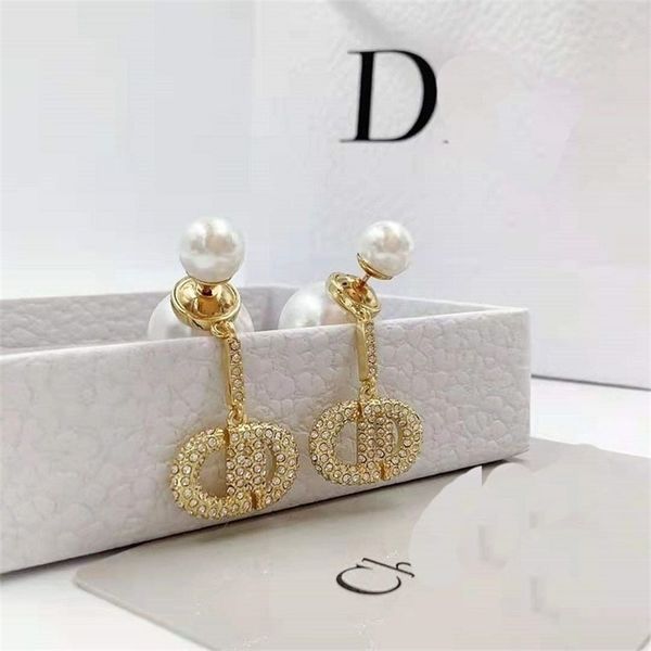 

special offer designer jewelry letter full water pearl earrings brass earrings 925 silver needles 397b
