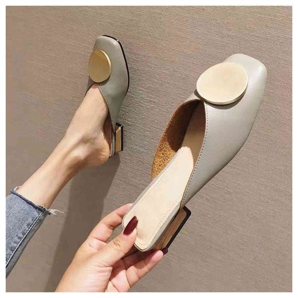 

slippers female designer slippers slither in flatfoot mules shoes casual british buckle slides block wood heels summer h7je, Black