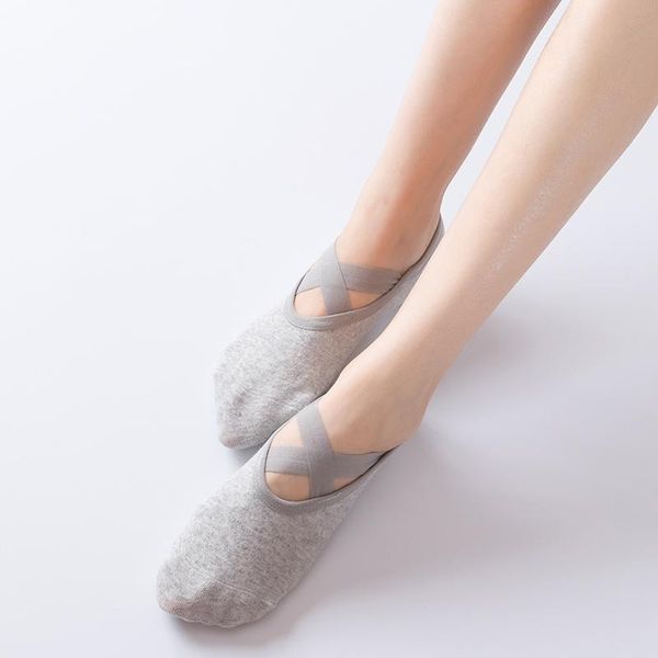 

sports socks 1pair women yoga pilates ballet dance sock cycling anti slip bandage cotton, Black