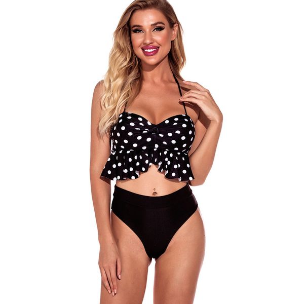 Polka Dot High Waist Swimsuit Mulheres Plus Size Swimwear Push Up Bikini Ruffle Thong Beachwear Sexy Banhing Suit 210520