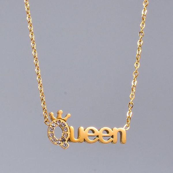 

pendant necklaces 18kgp gold titanium steel queen necklace with rhinestone clavicle chain choker jewelry gift, Silver