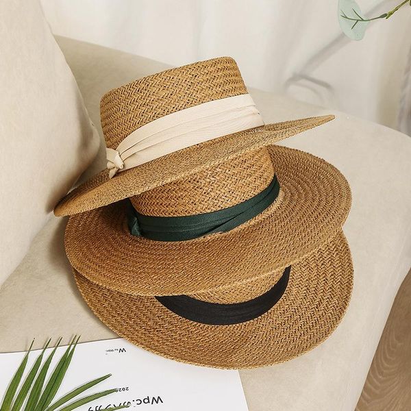

wide brim hats 10 colors summer beach straw women foldable big side casual female panama hat sunshade concave cap travel sun, Blue;gray