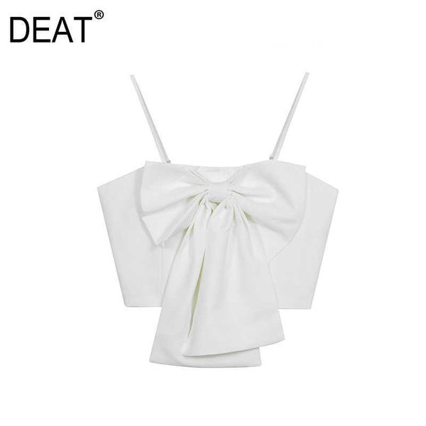 

[deat] summer fashion sling solid color bow backless temperament elegant women tank 13c624 210527, White