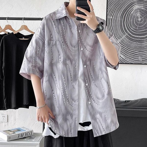 

men's casual shirts summer short-sleeved fashion printing men streetwear korean loose dress mens hawaiian, White;black