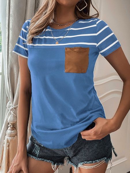 

striped pocket front tee z9ks#, White