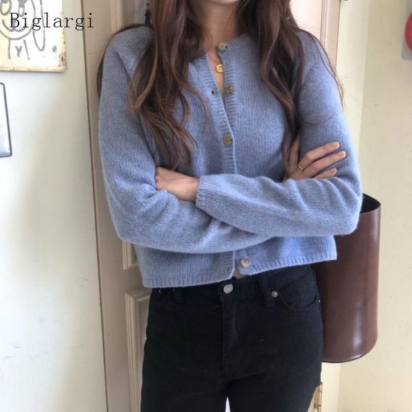 

women's knits & tees korean style women kintted cardigan autumn spring clothes kintwear ladies casual long sleeve blue sweater cardigan, White