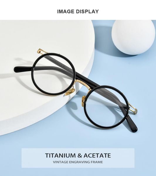 

fashion sunglasses frames titanium acetate glasses retro women round frame prescription optical eyewear ultralight myopia eyeglasses men spe, Black