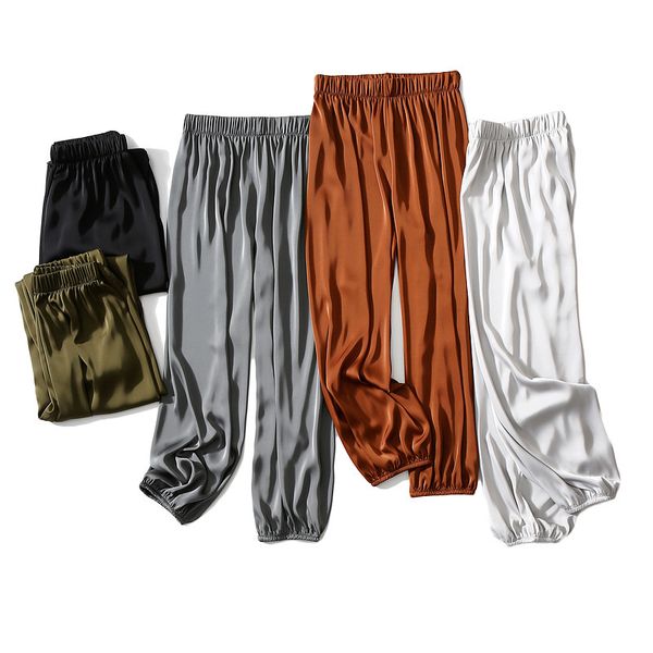 

fashionable pants 2021 heat resistant satin high drape elastic necking micro harlan knickerbockers casual for women, Black;white