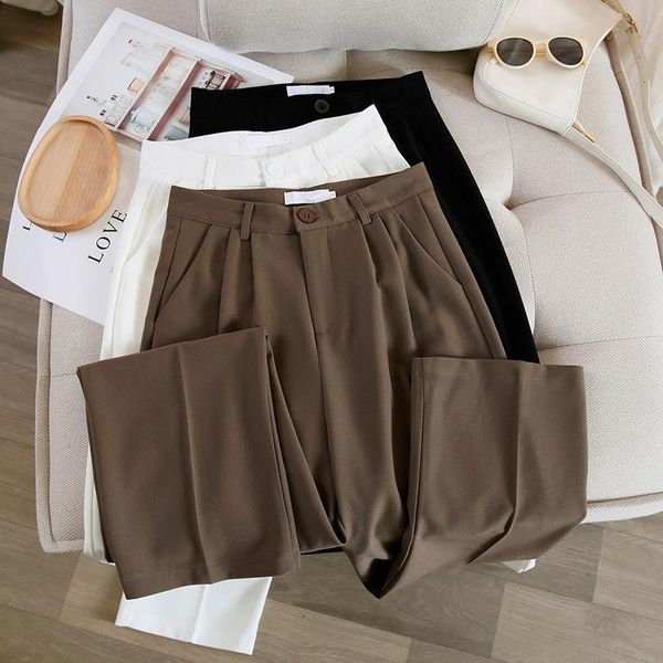 

women 2021 spring autumn fashion straight suit pants female high waist casual office lady full length loose trousers g186 women's & cap, Black;white