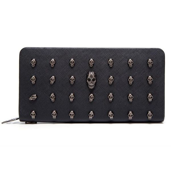 

european style leather wallet women 2021 black women's purse skull pattern men's zipper fashion for men wallets, Red;black