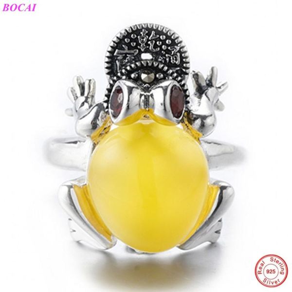

sterling silver female rings retro made old inlaid jade garnet red corundum lady toad opening thai ring cluster, Golden;silver