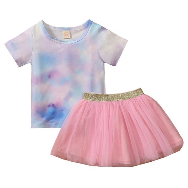

clothing sets infant baby girls summer kid clothes tie dye short sleeve shirt +cute tutu skirts 2pcs outfits gifts d30, White