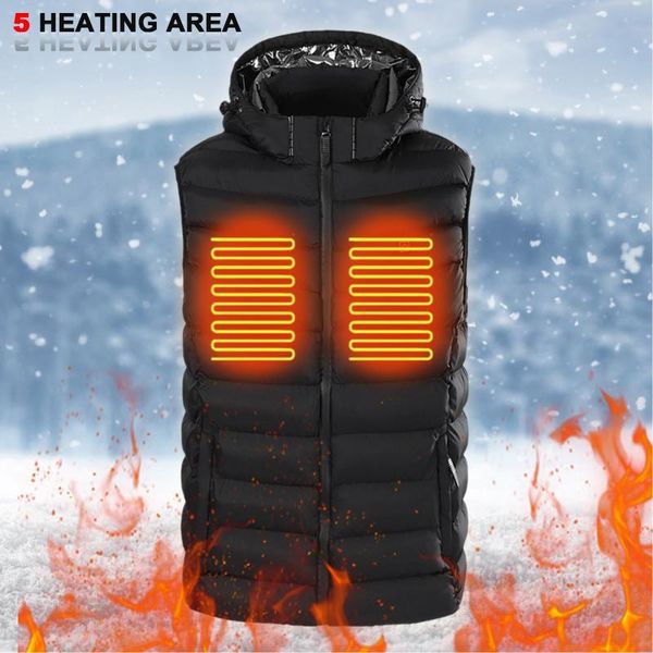 

men's vests 5heated zones electric heated vest jackets men women sportswear coat graphene heat usb heating jacket for camping, Black;white