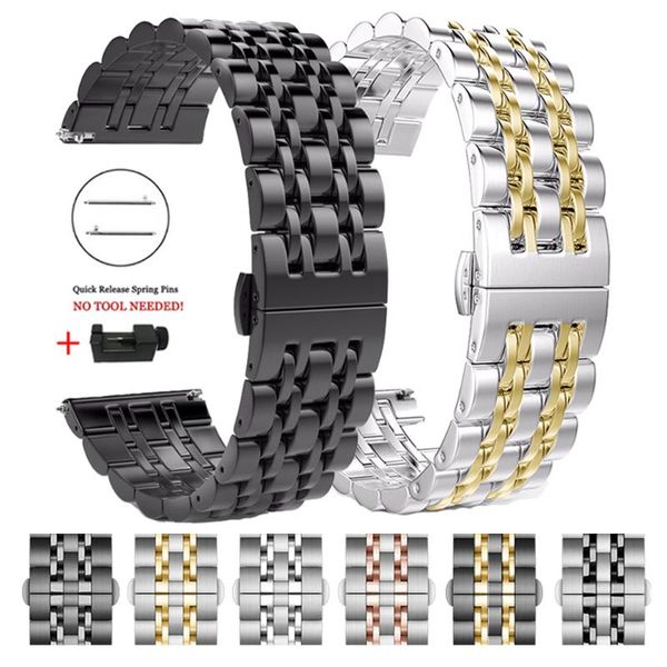 

watch bands steel bracelet strap for garmin vivoactive 4 3/vivomove hr band metal classic forerunner 245 645 wristband, Black;brown