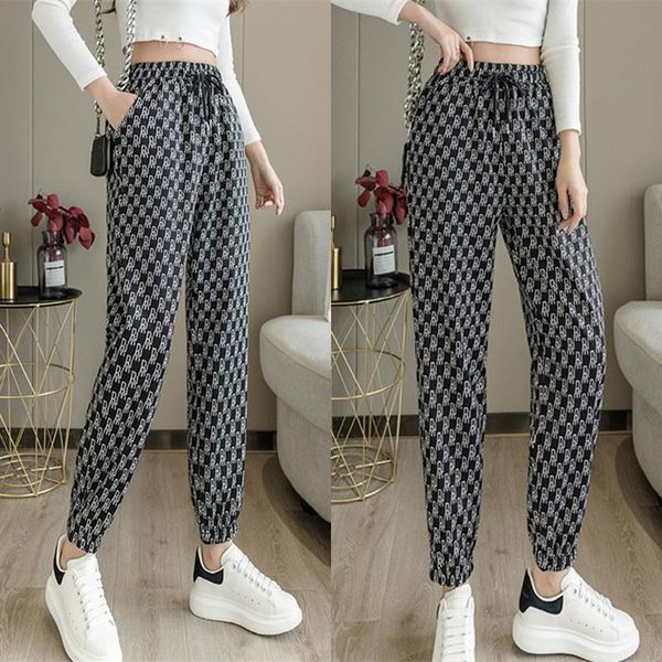 

women's pants & capris summer slim 9-point sweatpants thin loose leggings casual waist closing harlan wear, Black;white