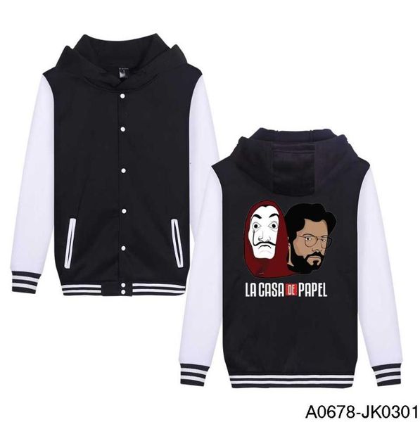 

men's jackets casa de papel men jacket for money heist print mens streetwear fleece hoodies funny hip hop harajuku tracksuit sweatshirt, Black;brown