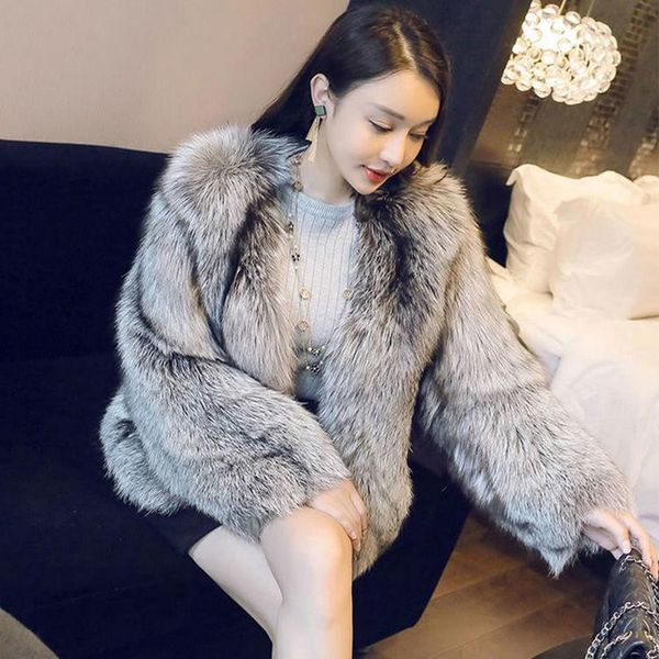 

women's fur & faux women 2021 autumn winter fashion short jackets female imitation coats ladies v-neck warm overcoats r337, Black