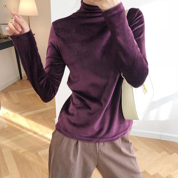 

women's t-shirt women long sleeve shirt velvet bottoming autumn and winter half-high collar inside warm slim, White