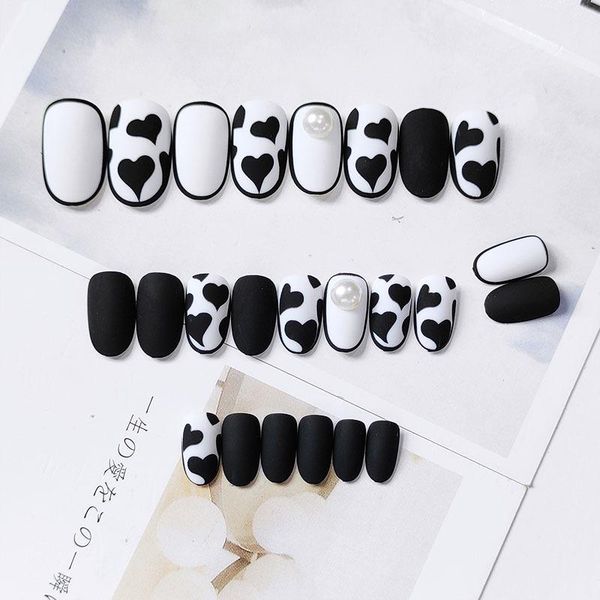 

false nails 2021 24pcs cow pattern nail patch glue type removable mid length paragraph fashion manicure save time ey669, Red;gold