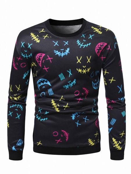 

men allover print sweatshirt c2ke#, Black