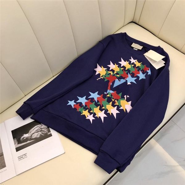 

women's t-shirt cartoon five-pointed star print long-sleeved shirt for men and women couples solid color plus size 5x, White
