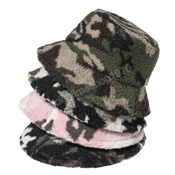 

curly lamb wool fisherman hats women man all-match camouflage hat spring autumn winter keep warm plush caps fashion 4 colors bucket cap, Yellow