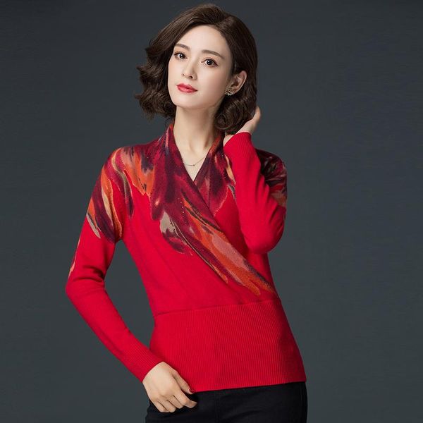 

women's sweaters 2021 autumn winter women floral cashmere slim sweater elegant ladies vintage printing wool pullover, White;black