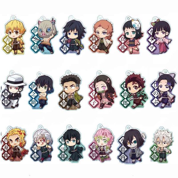 

anime demon slayer kimetsu no yaiba keychain cute acrylic tanjirou nezuko agatsuma zenitsu rengoku kyoujurou key chain jewelry, Silver