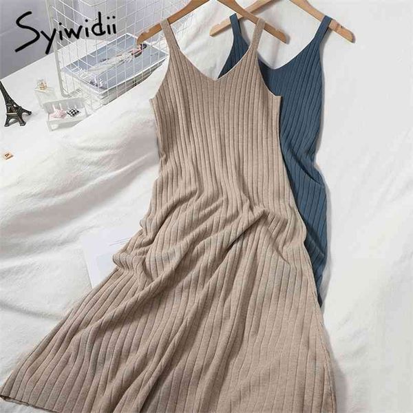 

fashion high waist camis tank dresses women screw thread sleeveless a-line slit solid blue summer korean 210607, Black;gray