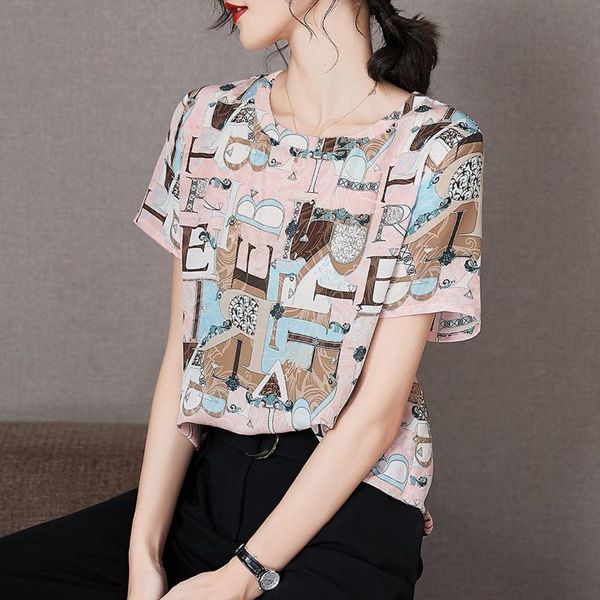 

summer women's t-shirt loose ice temperament fashionable printed wear, White