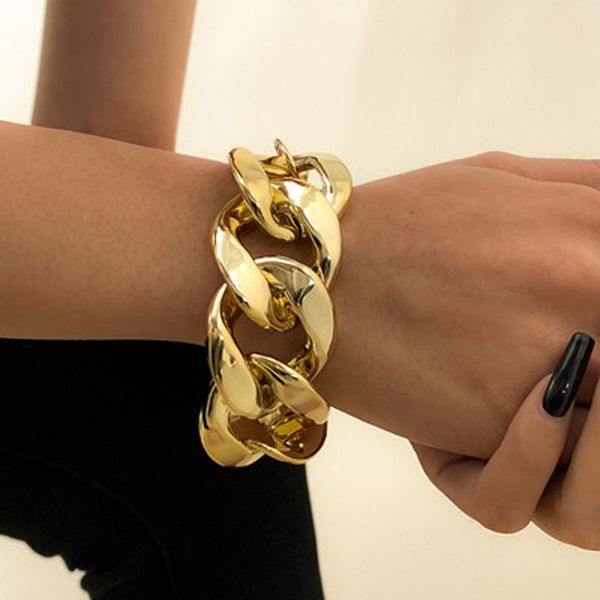 

link, chain gold hip hop personality exaggerated geometric plastic thick bracelet women fashion vintage jewelry gift accessories, Black