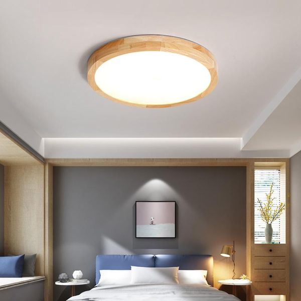 Plafoniere Una lampada da pannello moderna a LED per soggiorno, camera da letto, cucina, balcone, telecomando rotondo in legno