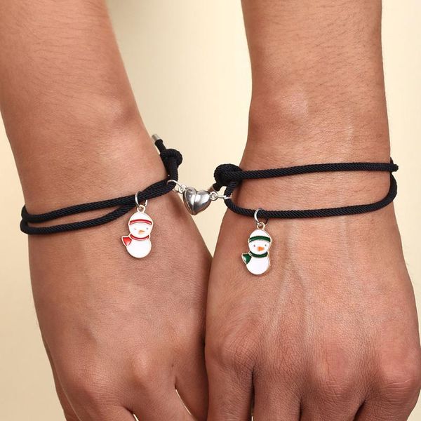 

charm bracelets creative magnetic elastic rope snowman womens hand for christmas gift party jewelry couple pendants bracelet femme, Golden;silver